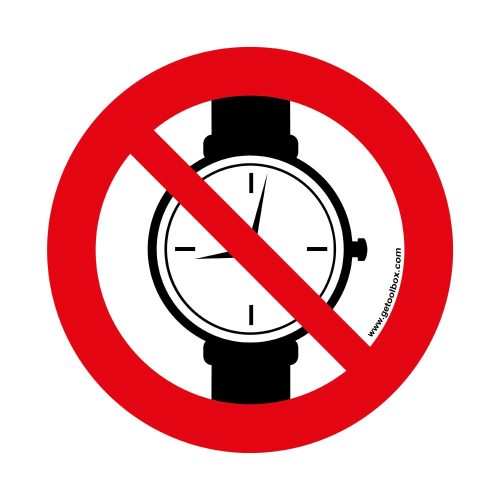 NO METALLIC ARTICLES OR WATCHES!' ZNAK PODŁOGOWY 300 mm