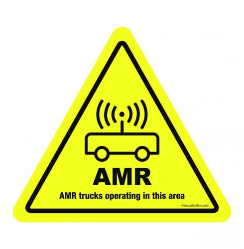 "WARNING! AMR TRUCKS OPERATING IN THIS AREA!' ZNAK PODŁOGOWY 300 mm