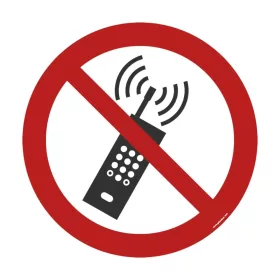   Zakaz używania włączonych telefonów komórkowych – podłogowy znak bezpieczeństwa 300 mm